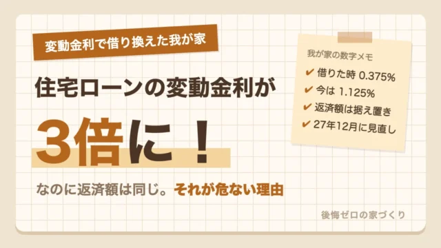 住宅ローンの変動金利が0.375%から1.125%の3倍に｜返済額が同じでも危ない理由